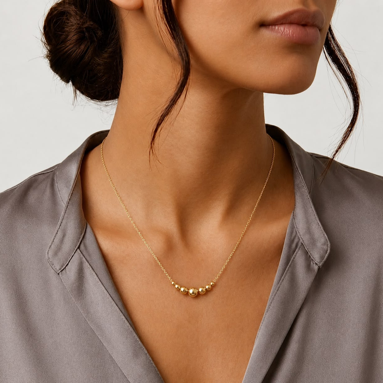 18k Gold 7 Ball Necklace - 18k Gold Necklace - Embellish Gold Jewelry & Diamond