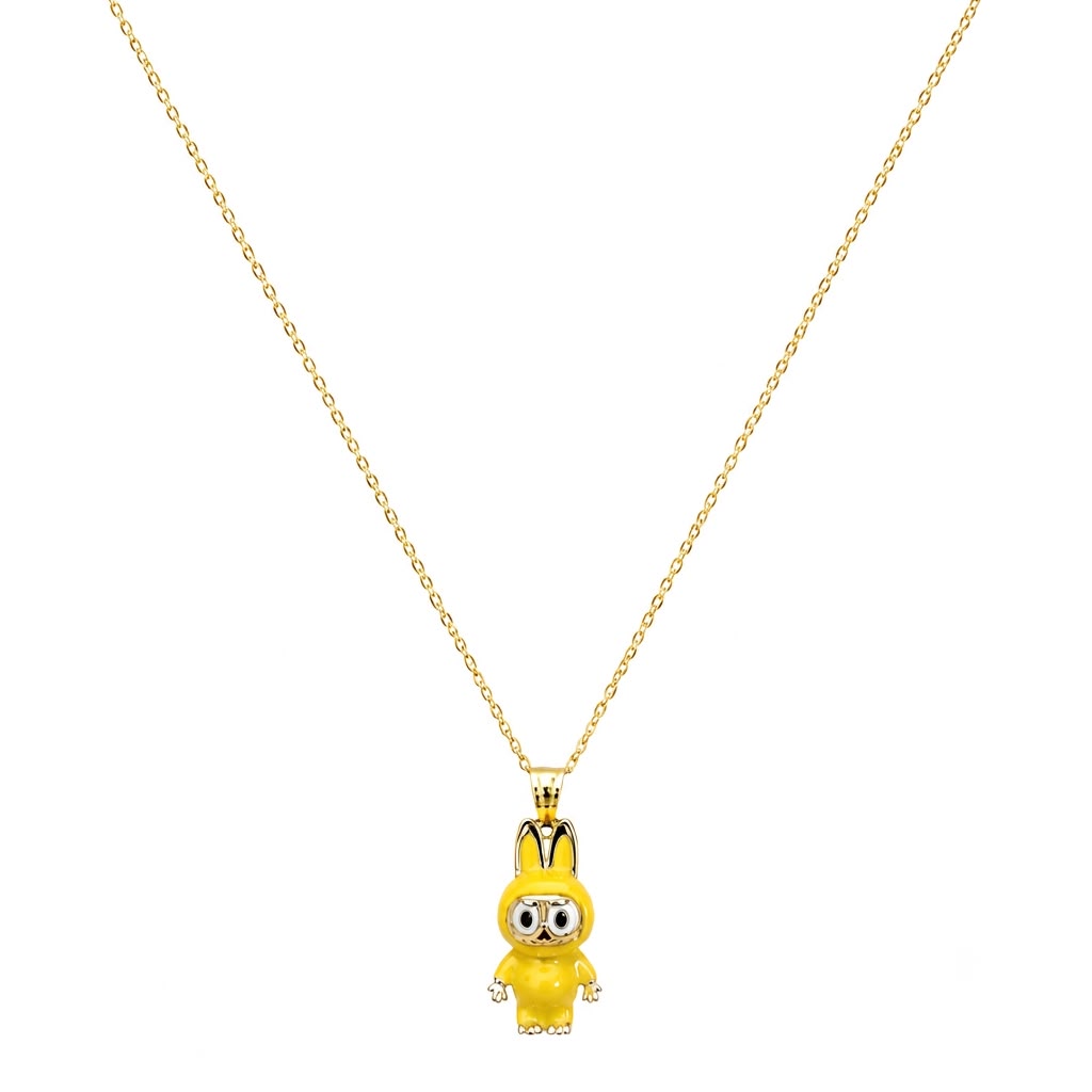 18k Gold Yellow Labubu Necklace - 18k Gold Necklace - Embellish Gold Jewelry & Diamond