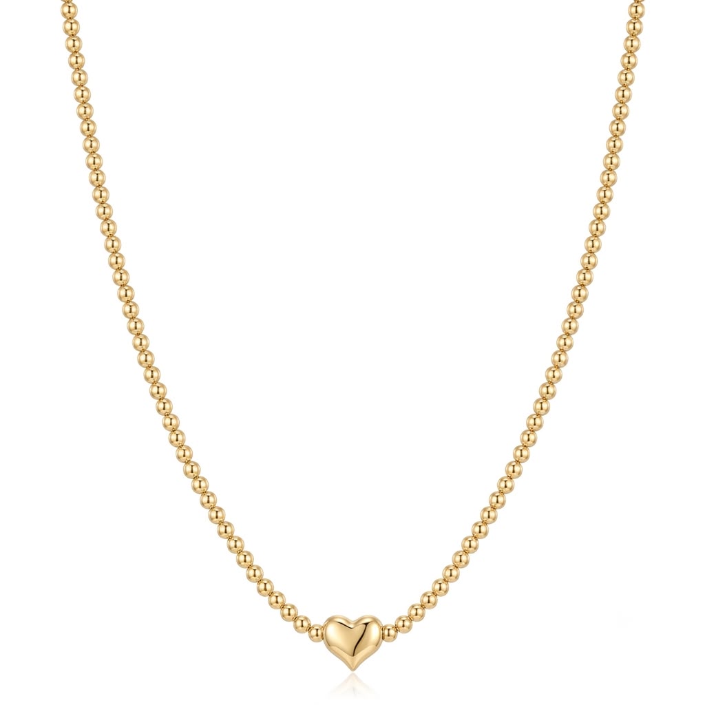 18k Gold Heart Ball Chain Necklace - 18k Gold Necklace - Embellish Gold Jewelry & Diamond
