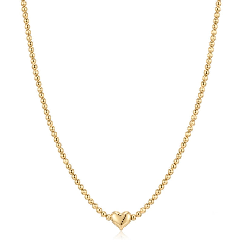 18k Gold Heart Ball Chain Necklace - ad collection - Embellish Gold Jewelry & Diamond