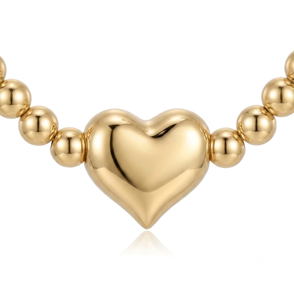 18k Gold Heart Ball Chain Necklace - 18k Gold Necklace - Embellish Gold Jewelry & Diamond