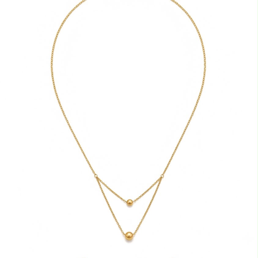 18k Gold Double Layer Ball Necklace - 18k Gold Necklace - Embellish Gold Jewelry & Diamond