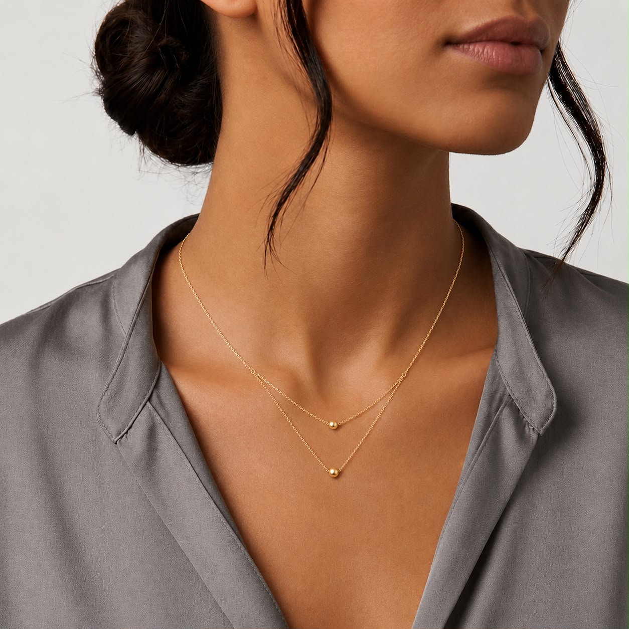 18k Gold Double Layer Ball Necklace - 18k Gold Necklace - Embellish Gold Jewelry & Diamond