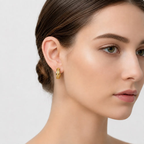 18k Gold 3 Maze Line Loop Earrings