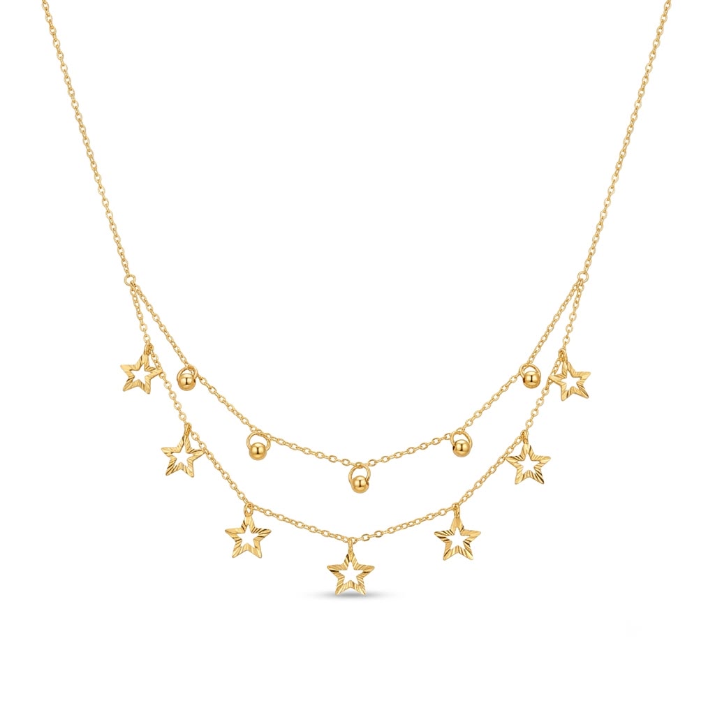 18k Gold 2 Layer Ball Star Necklace