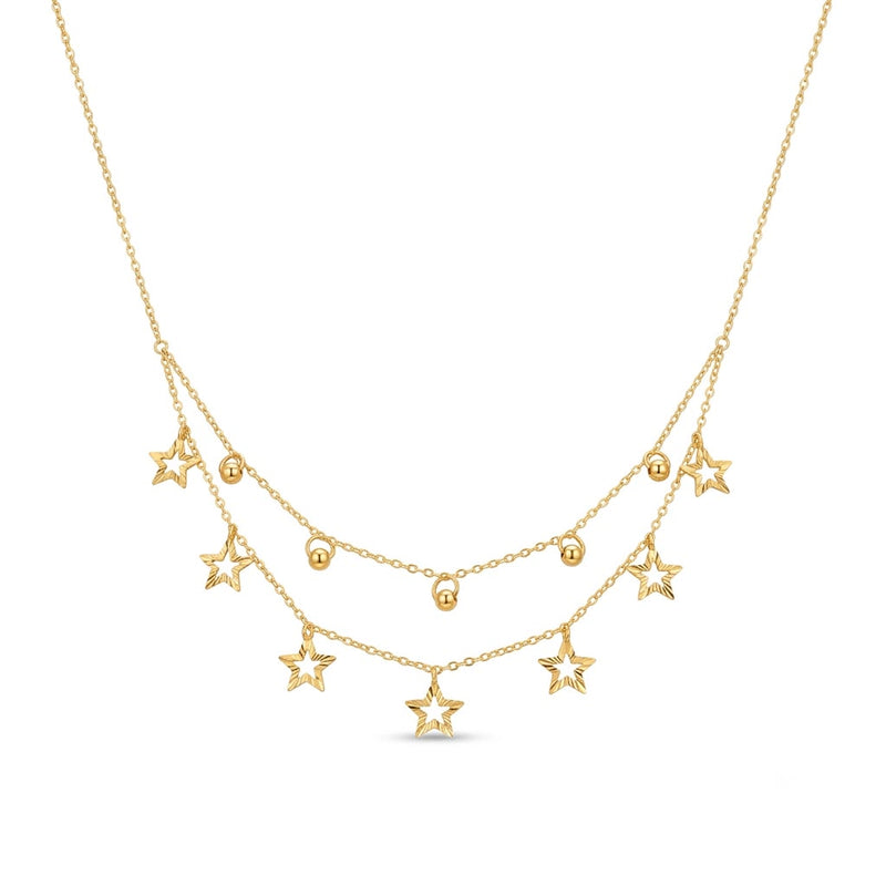 18k Gold 2 Layer Ball Star Necklace - Products - Embellish Gold Jewelry & Diamond