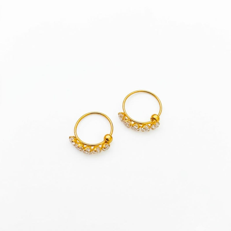 22k Gold Balls & Stones Loop Earrings - Festive Collection - Embellish Gold Jewelry & Diamond