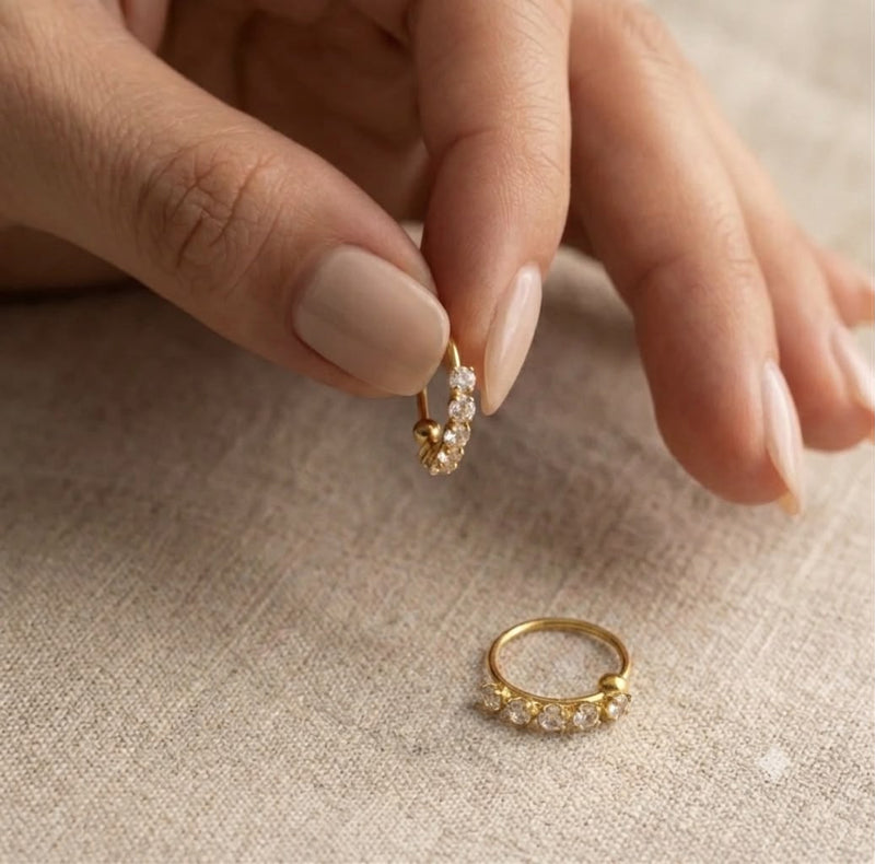 22k Gold Balls & Stones Loop Earrings - Festive Collection - Embellish Gold Jewelry & Diamond