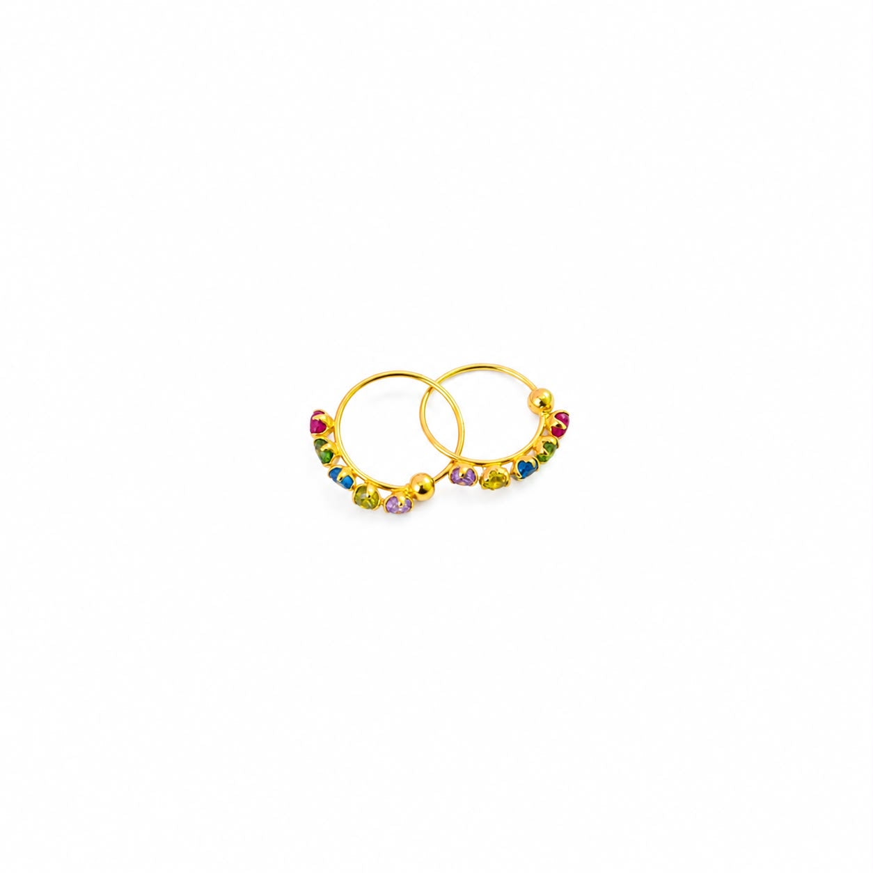 22k Gold Multiple Colored Stone Loop Earrings