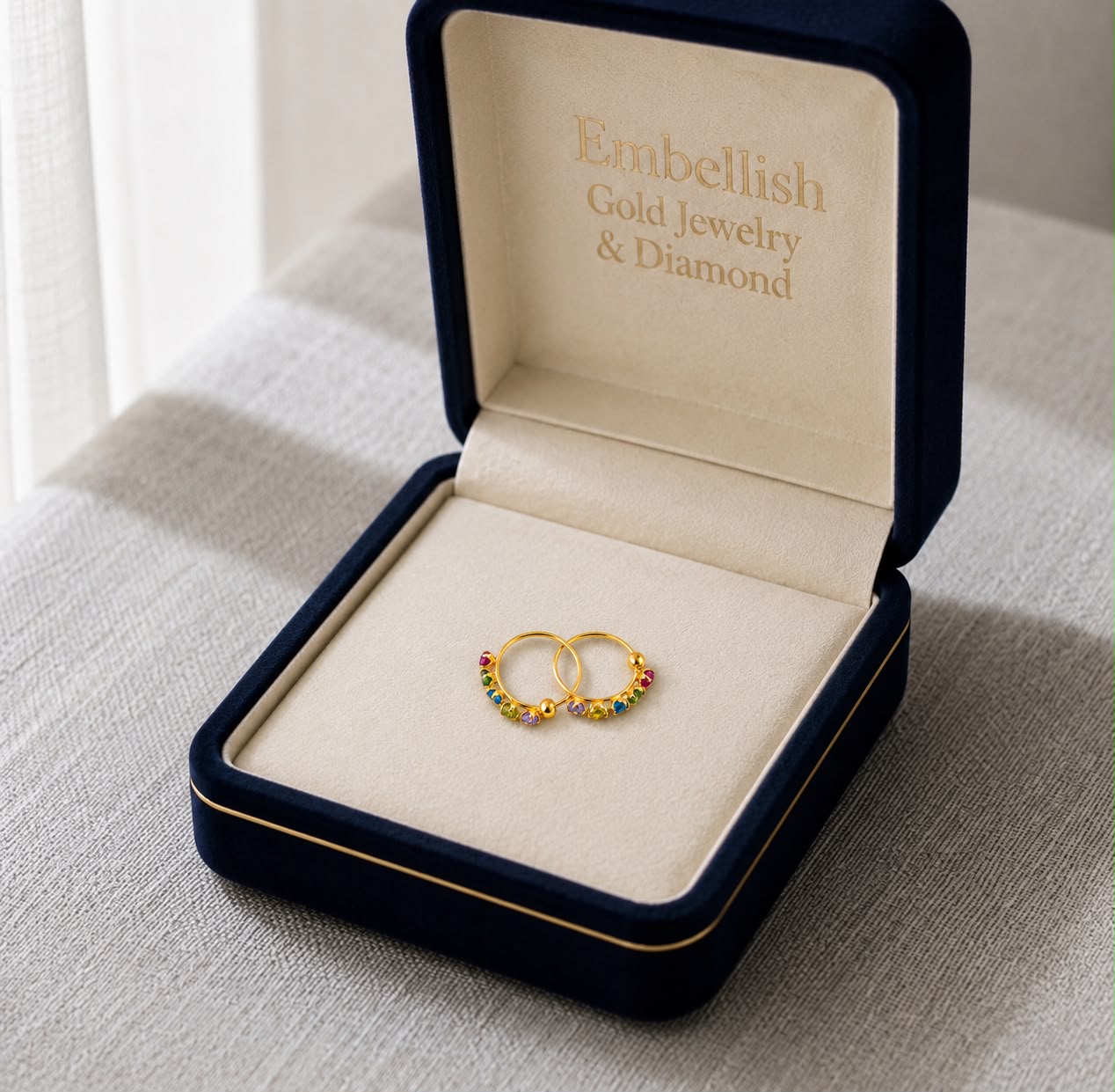 22k Gold Multiple Colored Stone Loop Earrings
