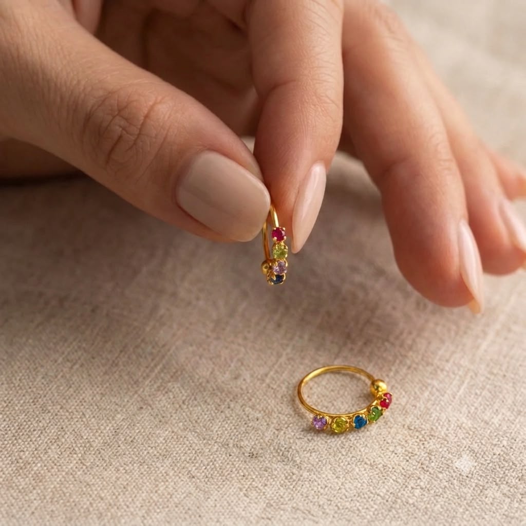22k Gold Multiple Colored Stone Loop Earrings