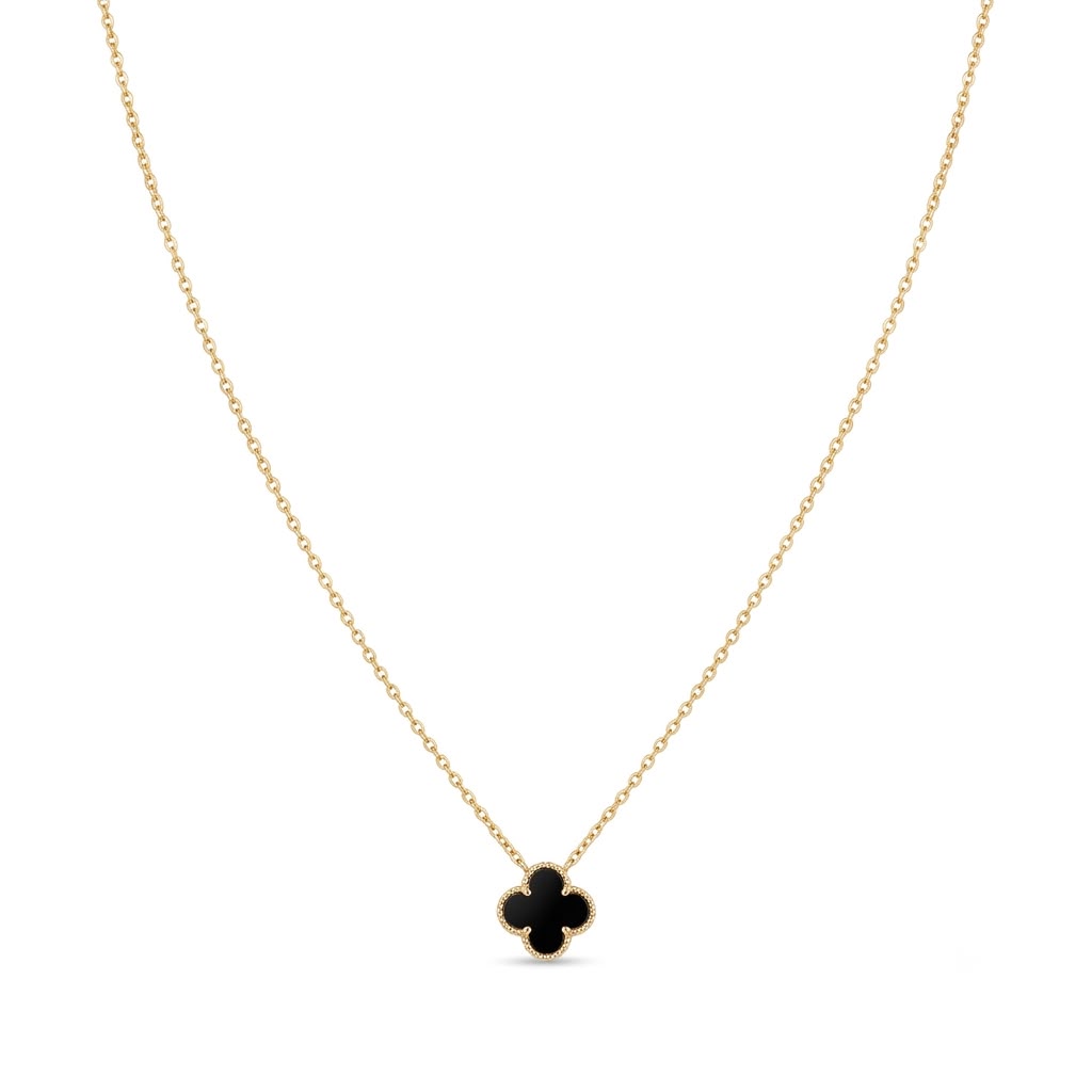 18k Gold Jade Clover Black Necklace