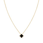 18k Gold Jade Clover Black Necklace
