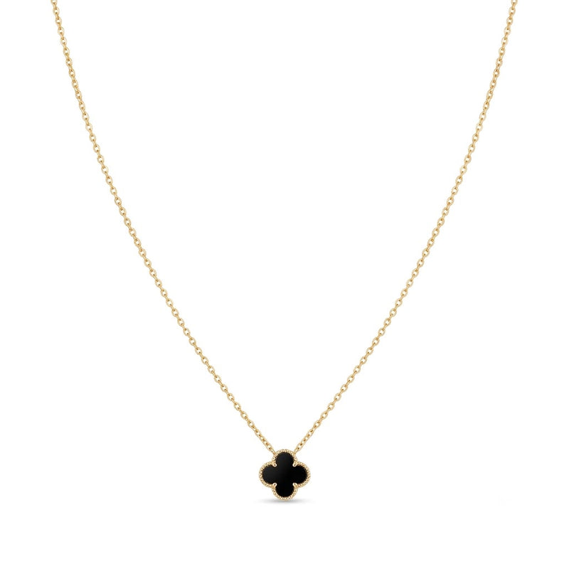 18k Gold Jade Clover Black Necklace - 18k Gold Necklace - Embellish Gold Jewelry & Diamond