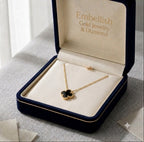 18k Gold Jade Clover Black Necklace