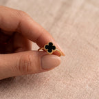 18k Gold Jade Black Clover Ring