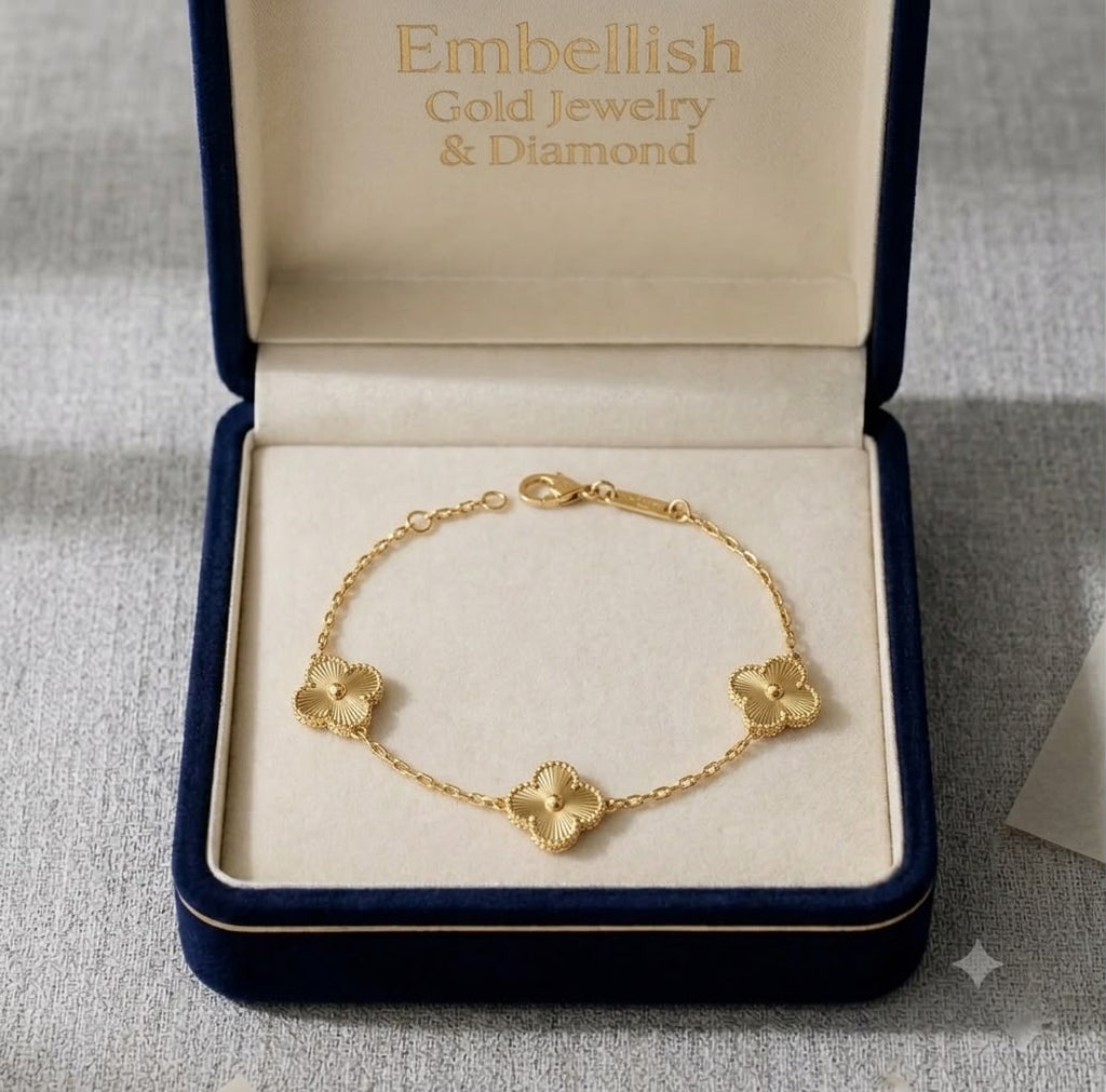 18k Gold Light Weight 3 Clover Bracelet