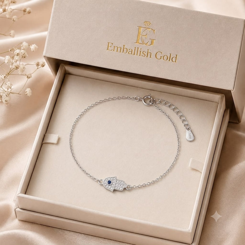 925 Silver Hamsa Eye Bracelet - 925 Silver Bracelet - Embellish Gold Jewelry & Diamond