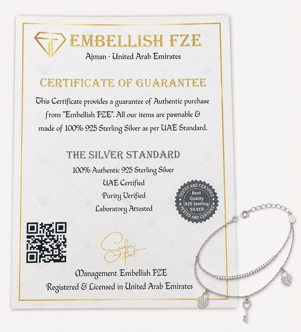 925 Silver 2 Layer Heart & Key Bracelet