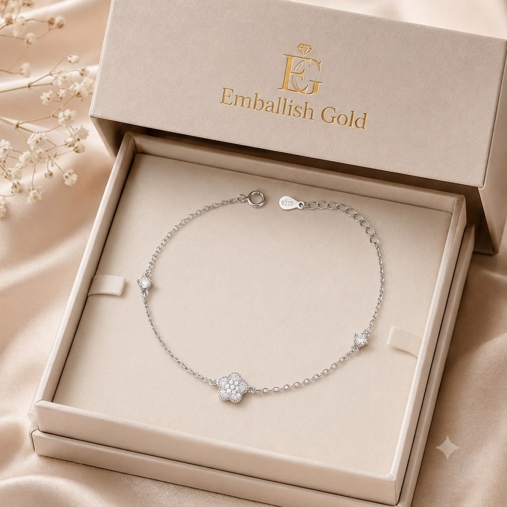 925 Silver 5 Petal Flower Stone Bracelet