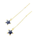 Gold threader earrings with navy star charms, delicate chain design, modern jewelry