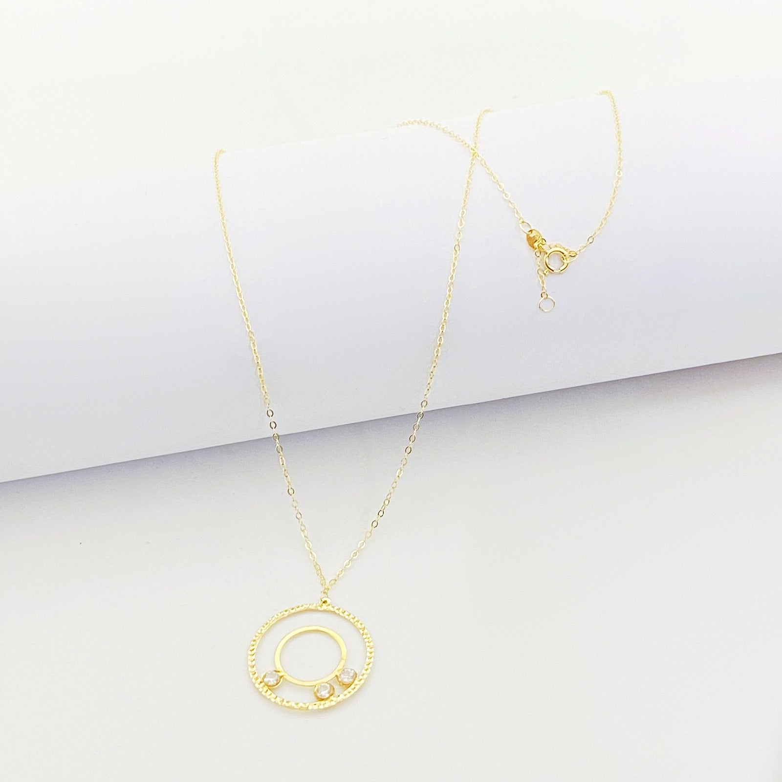 18K Real Gold 3 Stone Circle Set - Embellish Gold