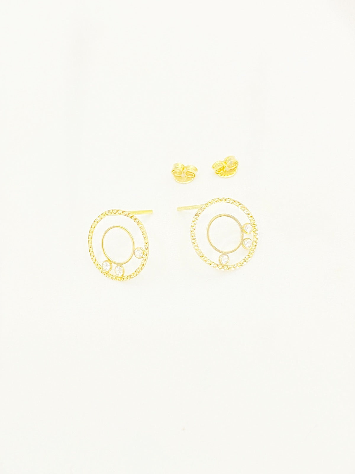 18K Real Gold 3 Stone Circle Set - Embellish Gold