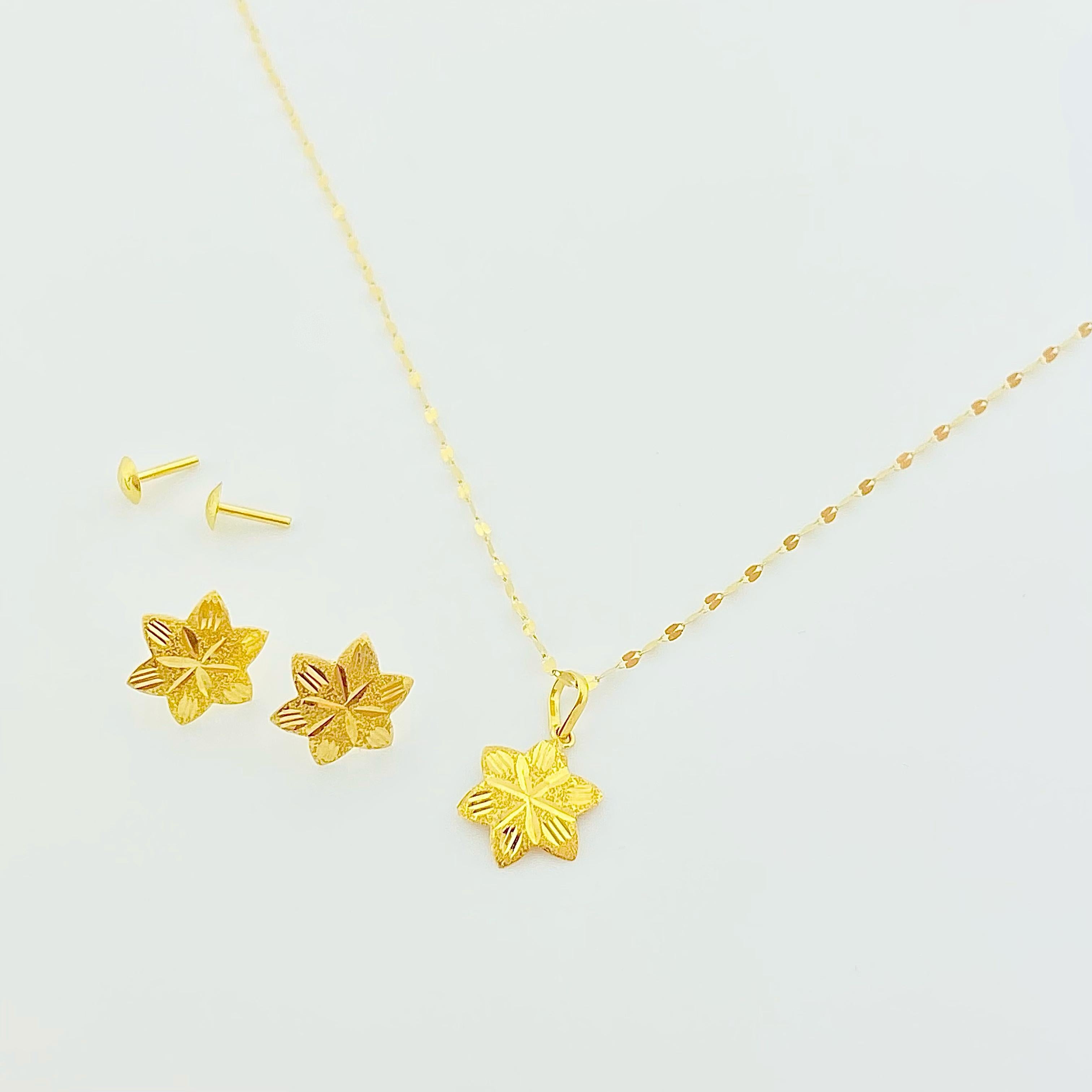 18k Gold Hexa Flower Set