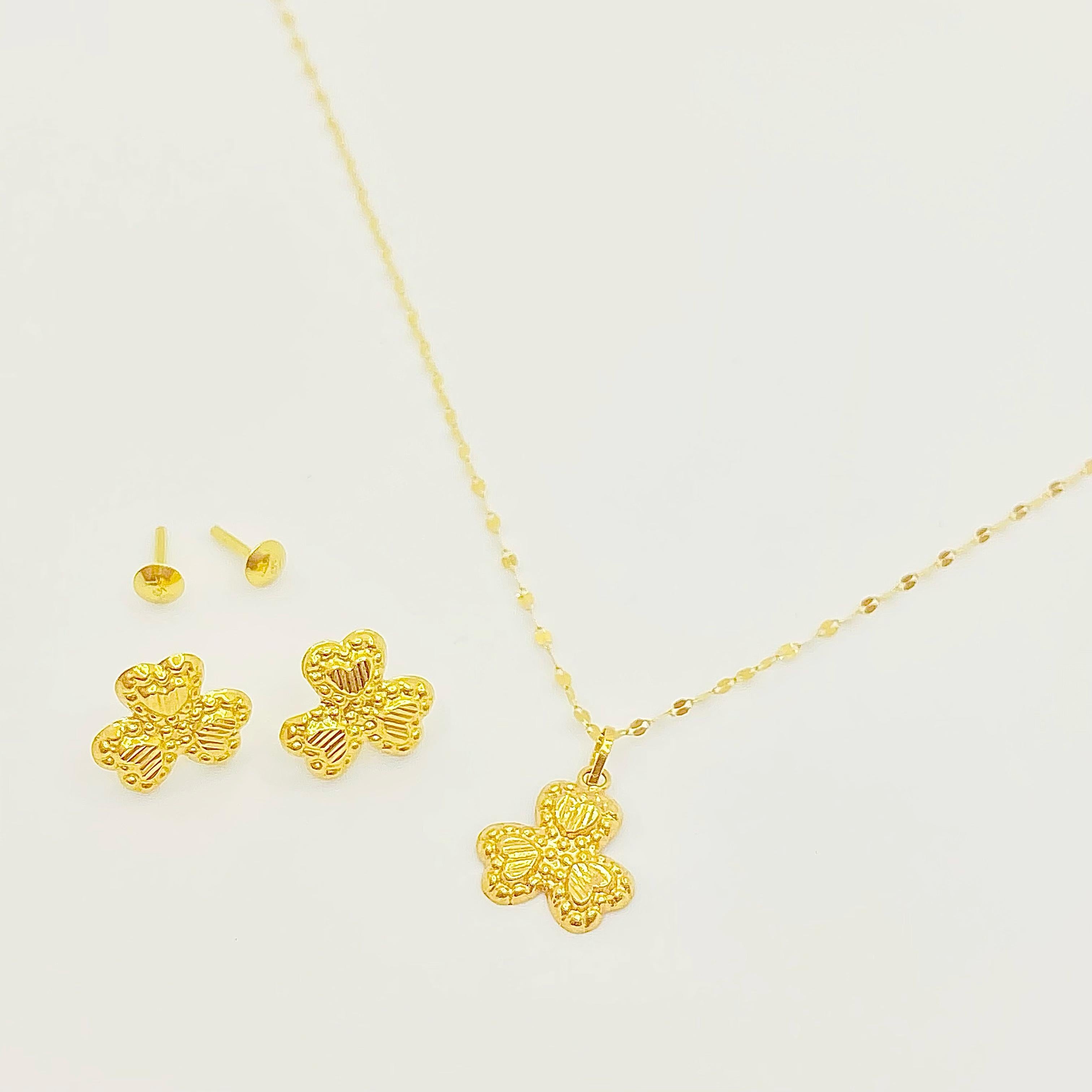 18k Gold Three Petals Jewelry Set