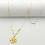 18k Gold Flower with Paperclip Necklace
