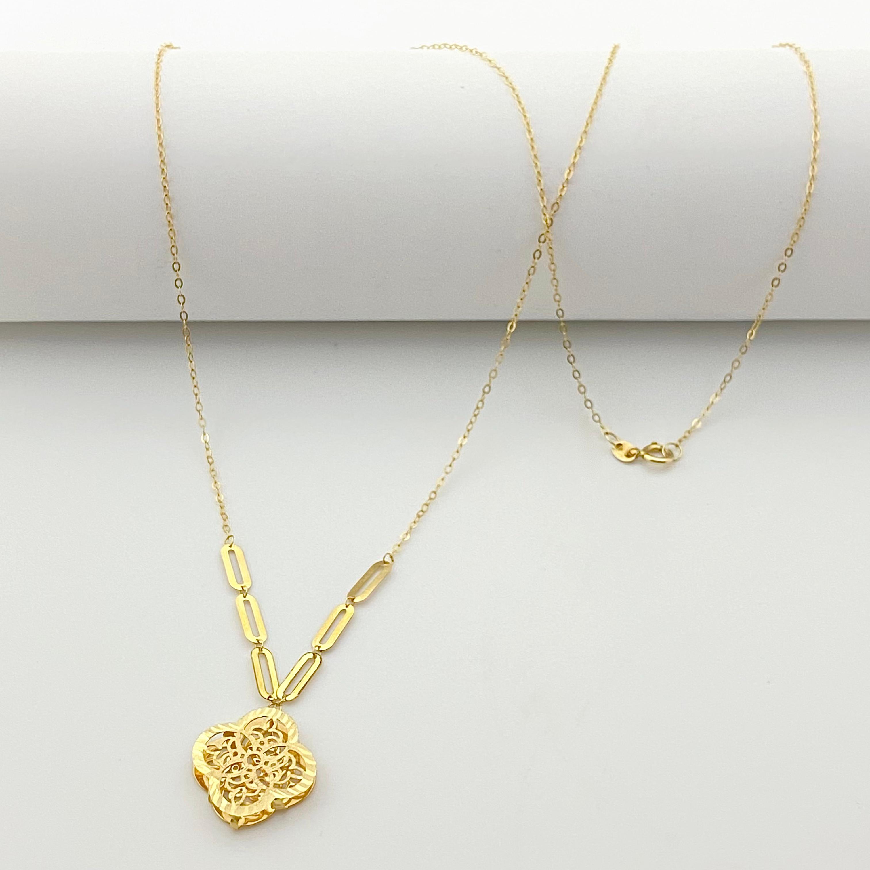 18k Gold Flower with Paperclip Necklace