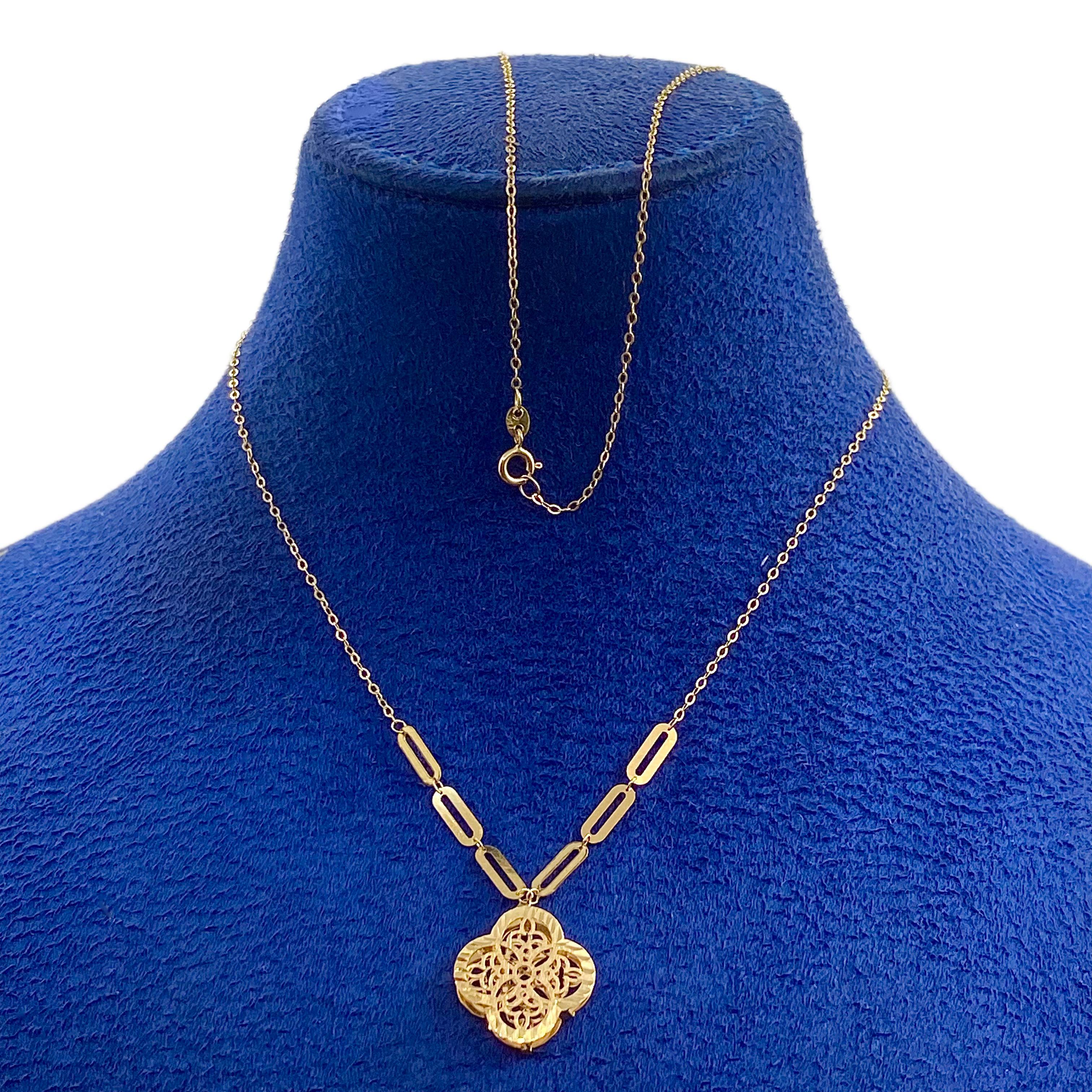 18k Gold Flower with Paperclip Necklace