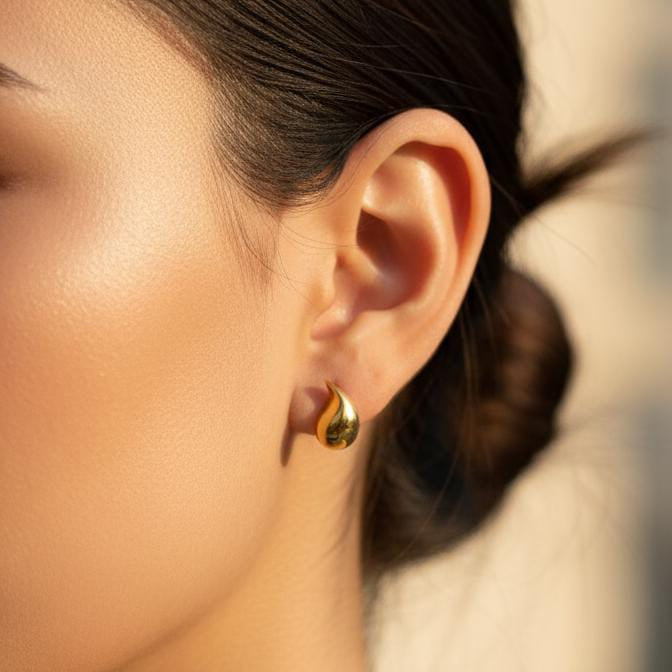 18K Real Gold Tear Drop Earrings