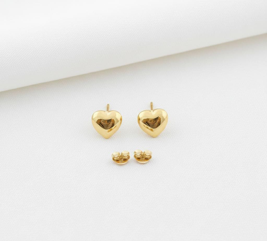 18K Real Gold Bubble Heart Earrings