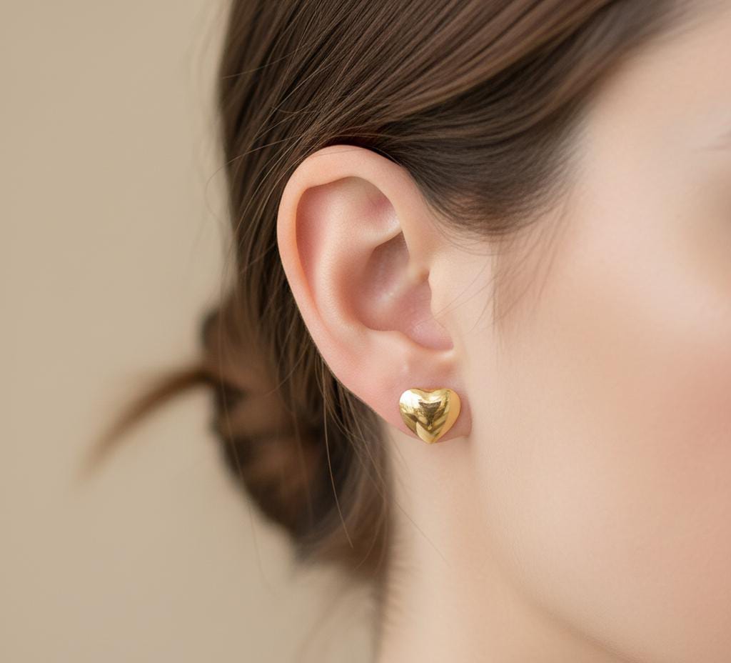 18K Real Gold Bubble Heart Earrings