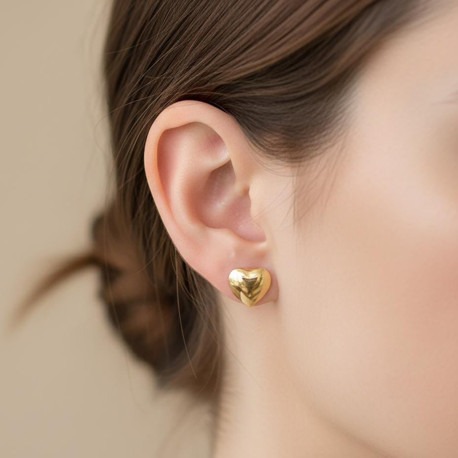 18K Real Gold Bubble Heart Earrings - 18k Gold Earrings - Embellish Gold