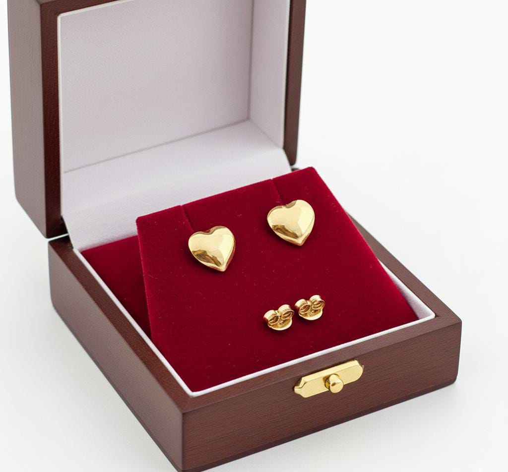 18K Real Gold Bubble Heart Earrings