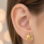 18K Real Gold Turtle Earrings
