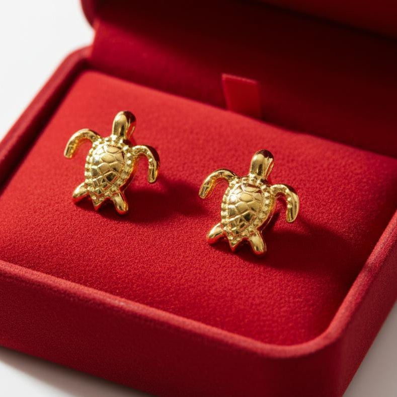 18K Real Gold Turtle Earrings