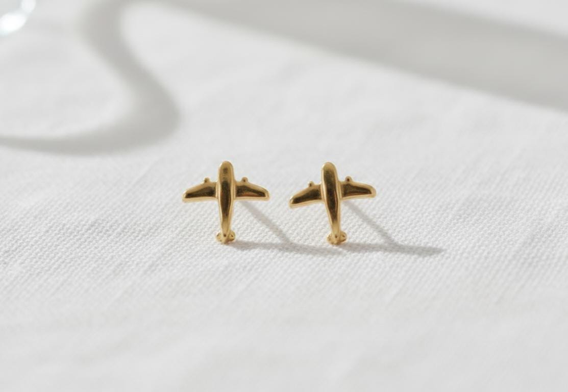 18k Gold Airplane Screw Earrings