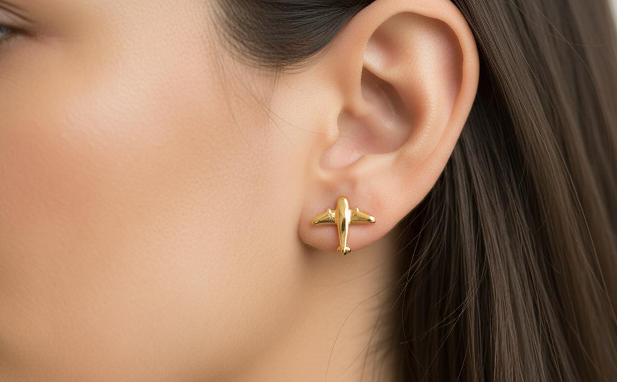 18k Gold Airplane Screw Earrings