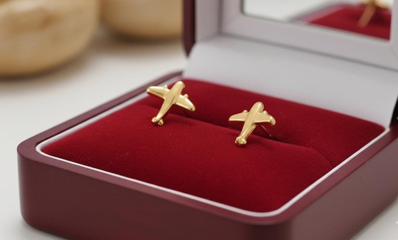 18k Gold Airplane Screw Earrings