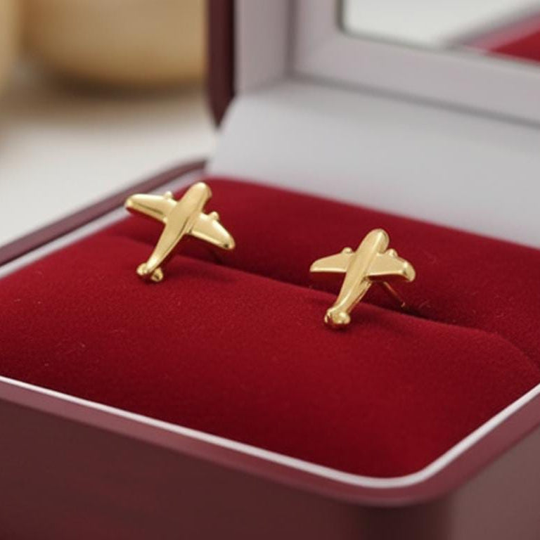 18k Gold Airplane Screw Earrings - 18k Gold Earrings - Embellish Gold Jewelry & Diamond