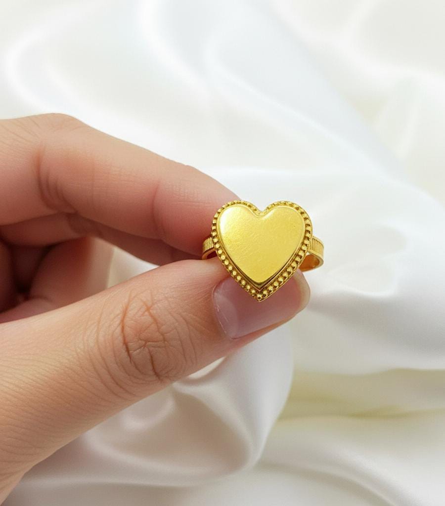 18k Gold Big Heart Ring - 18k Gold Ring - Embellish Gold