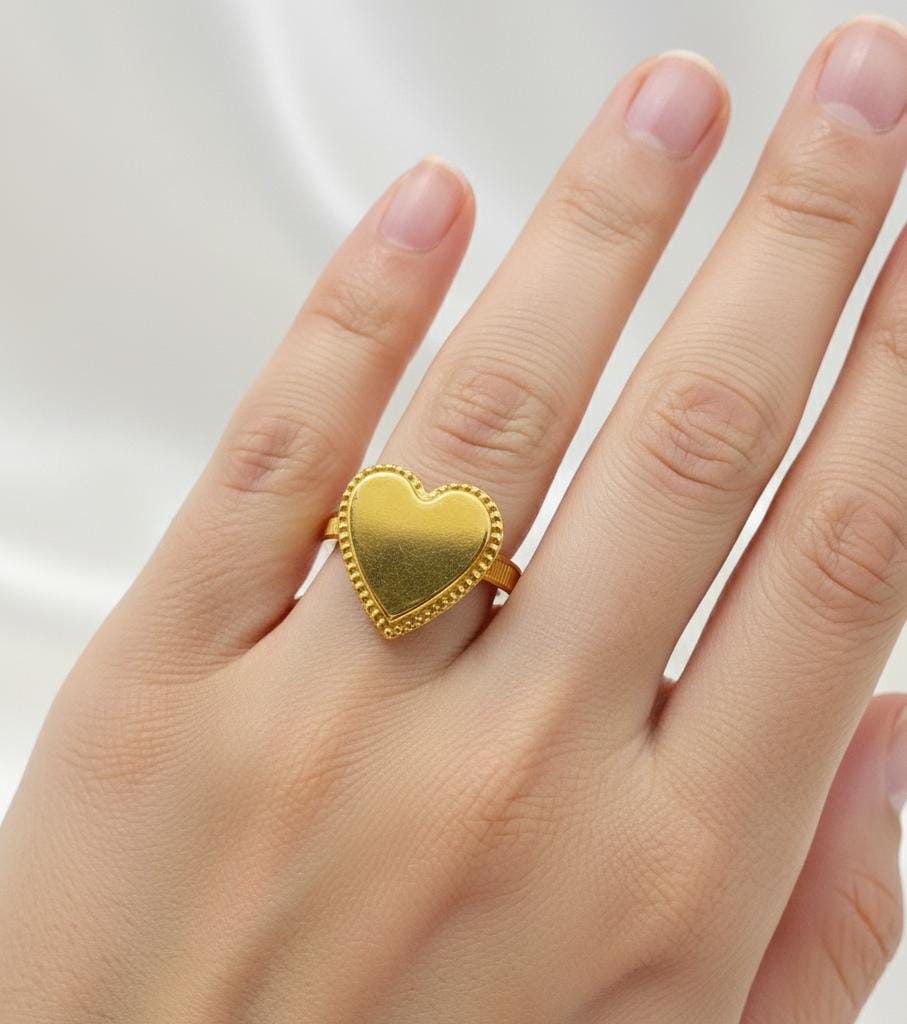18k Gold Big Heart Ring - 18k Gold Ring - Embellish Gold