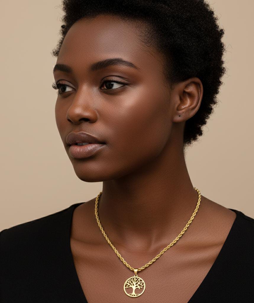 18k Gold Round Tree of Life Necklace - 18k Gold Necklace - Embellish Gold