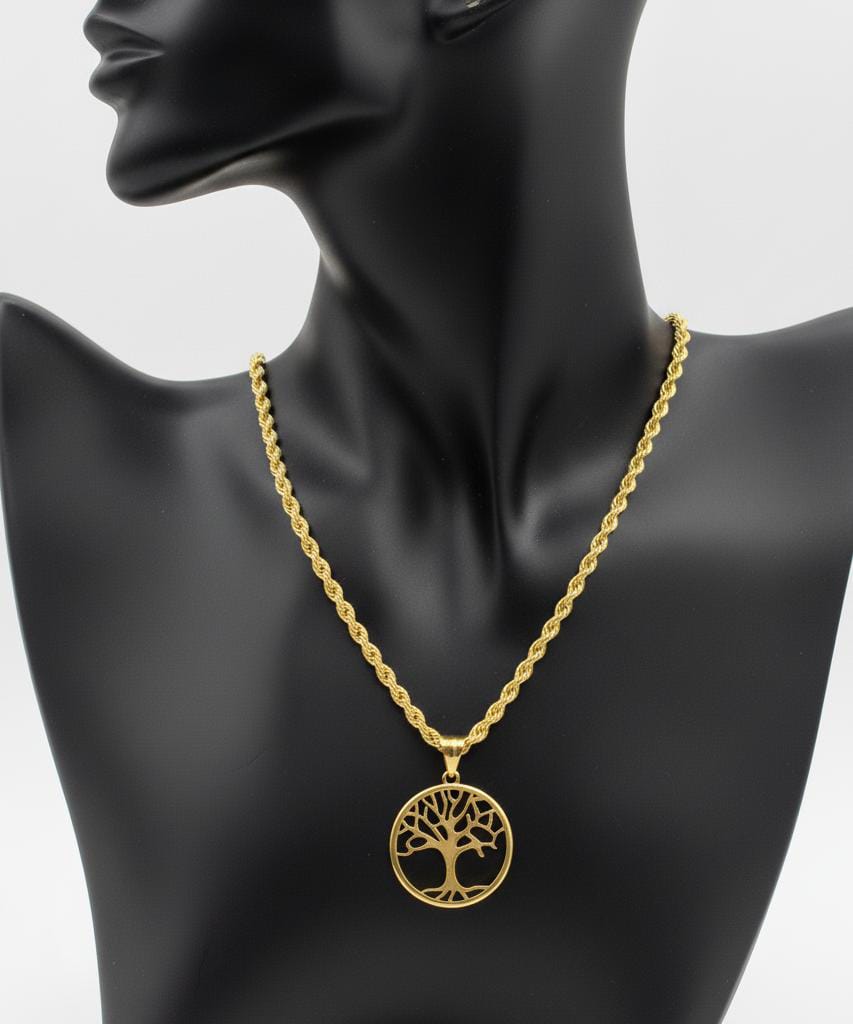 18k Gold Round Tree of Life Necklace - 18k Gold Necklace - Embellish Gold