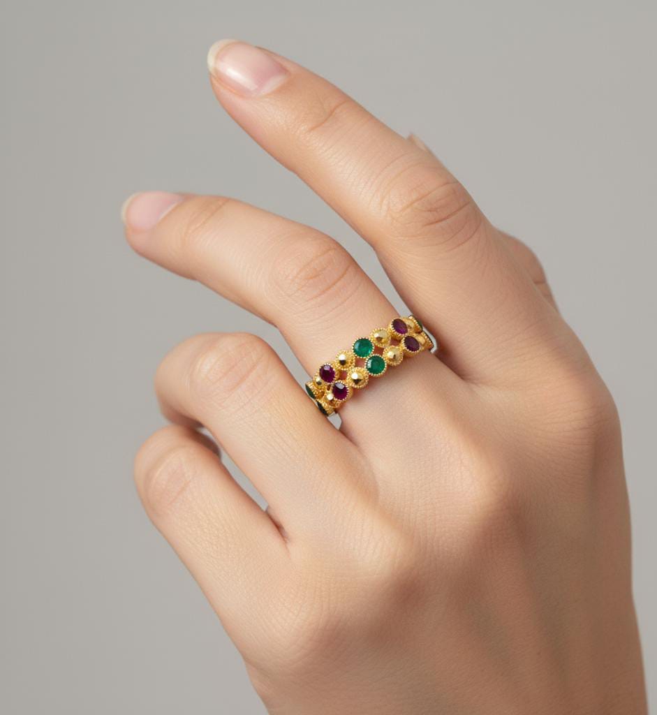 21k Gold Multi-Color Stone RIng
