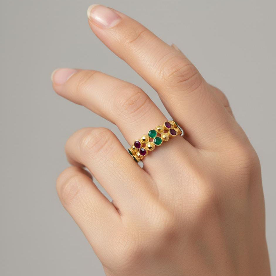 21k Gold Multi-Color Stone RIng
