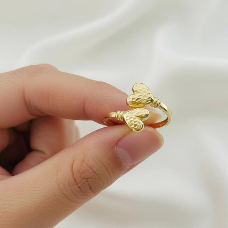 18k Gold Double Edge Heart Ring - 18k Gold Ring - Embellish Gold
